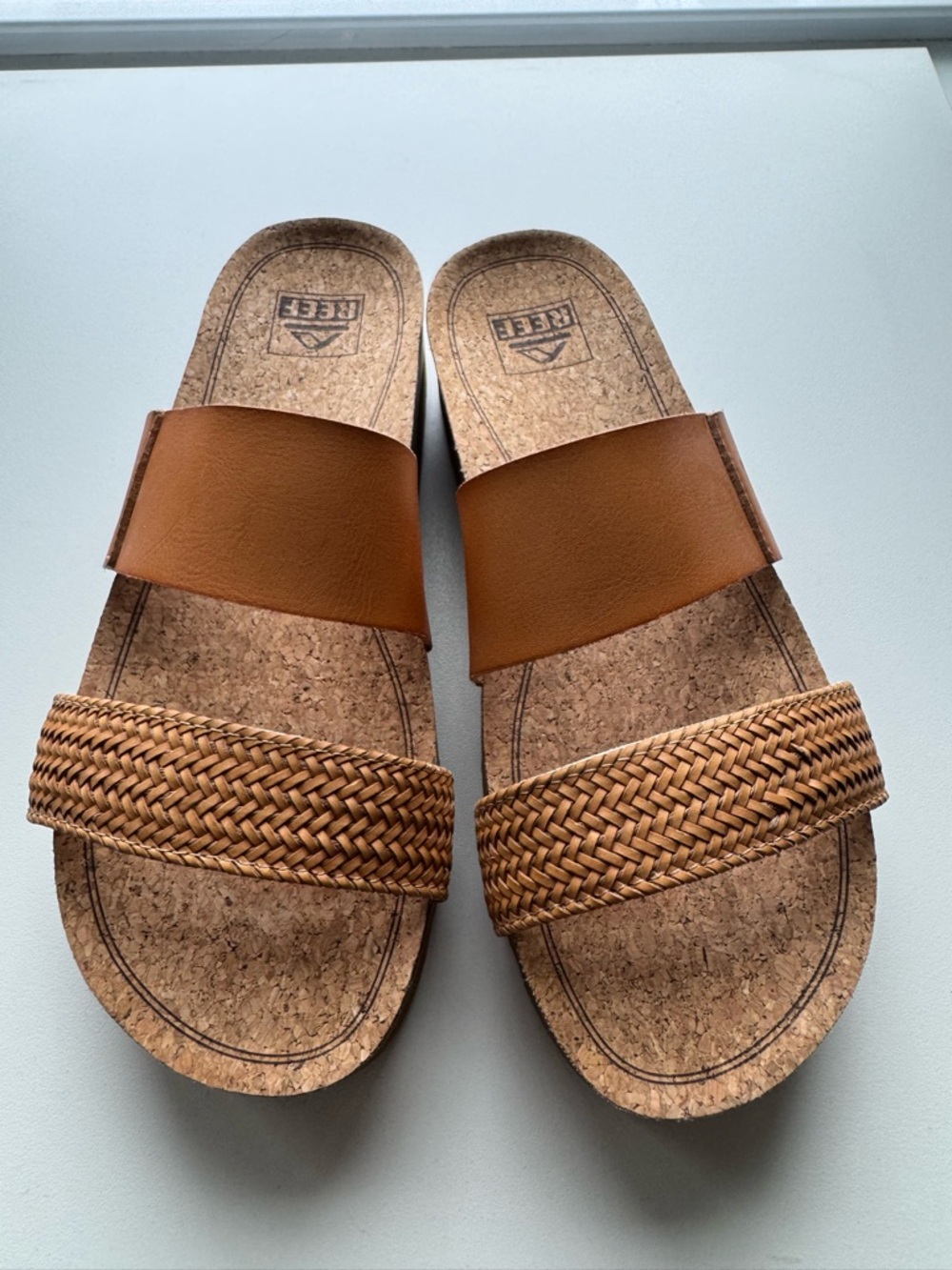Reef Cork Slide Sandals with Woven Strap